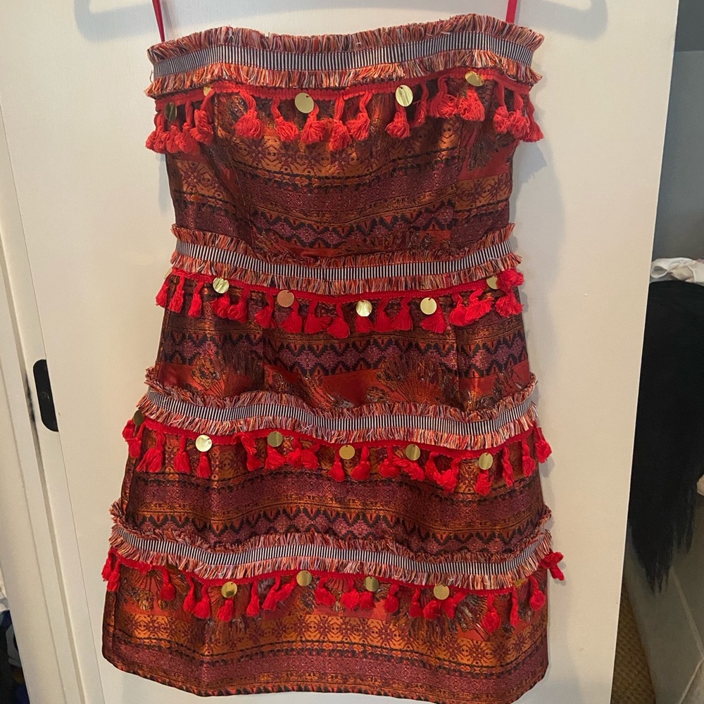 “Prem The Label” short, red dress with tassels